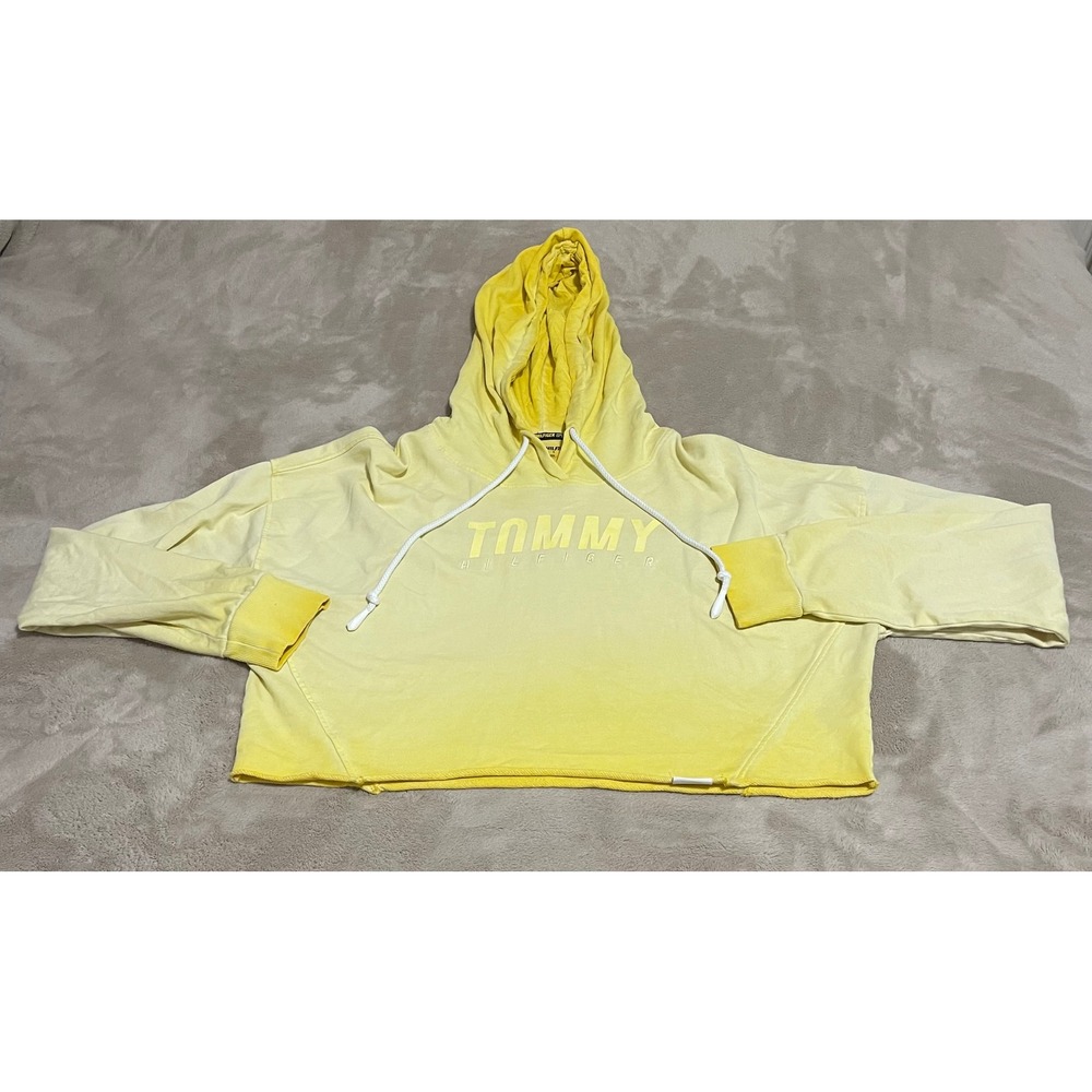 Tommy Hilfiger Sport Ombre Yellow Cropped‎ Hoodie Sweatshirt Womens XL